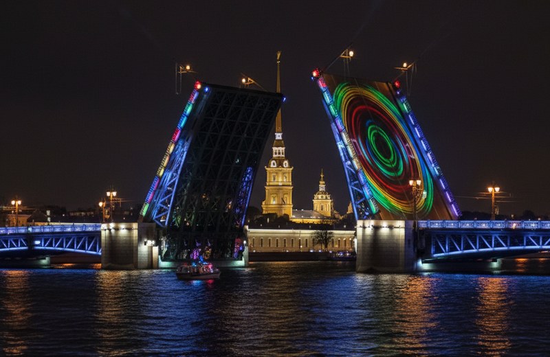 Лазерное шоу на Дворцовом мосту — Поющие мосты Петербурга