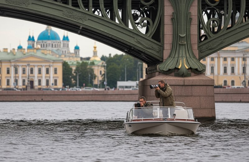 Фотосъёмка с борта катера под Троицким мостом в Петербурге