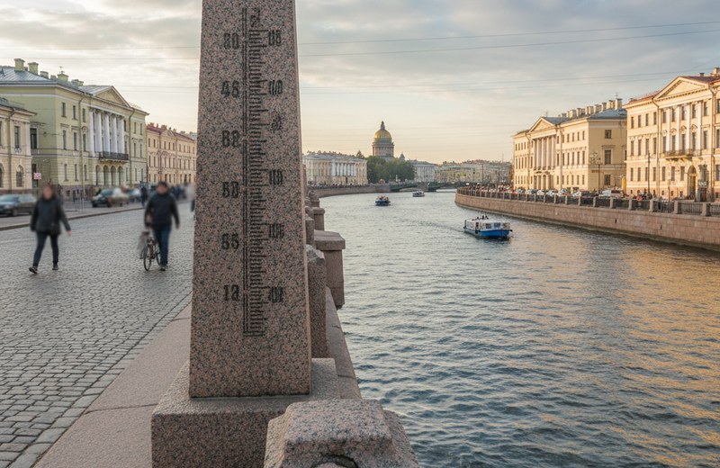 Водомерный столб на Синем мосту — отметки наводнений